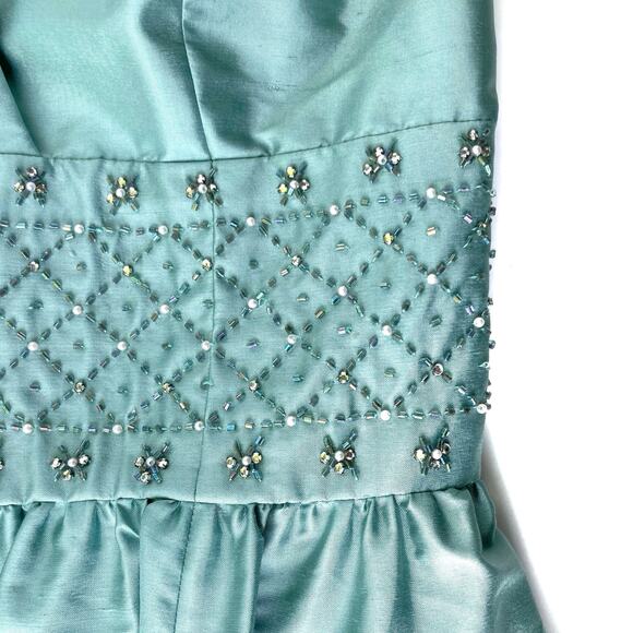 Vintage Anne Klein 100% Silk Seaglass Halter Dress | Beaded Waist | 50s Inspired - Picture 14 of 16